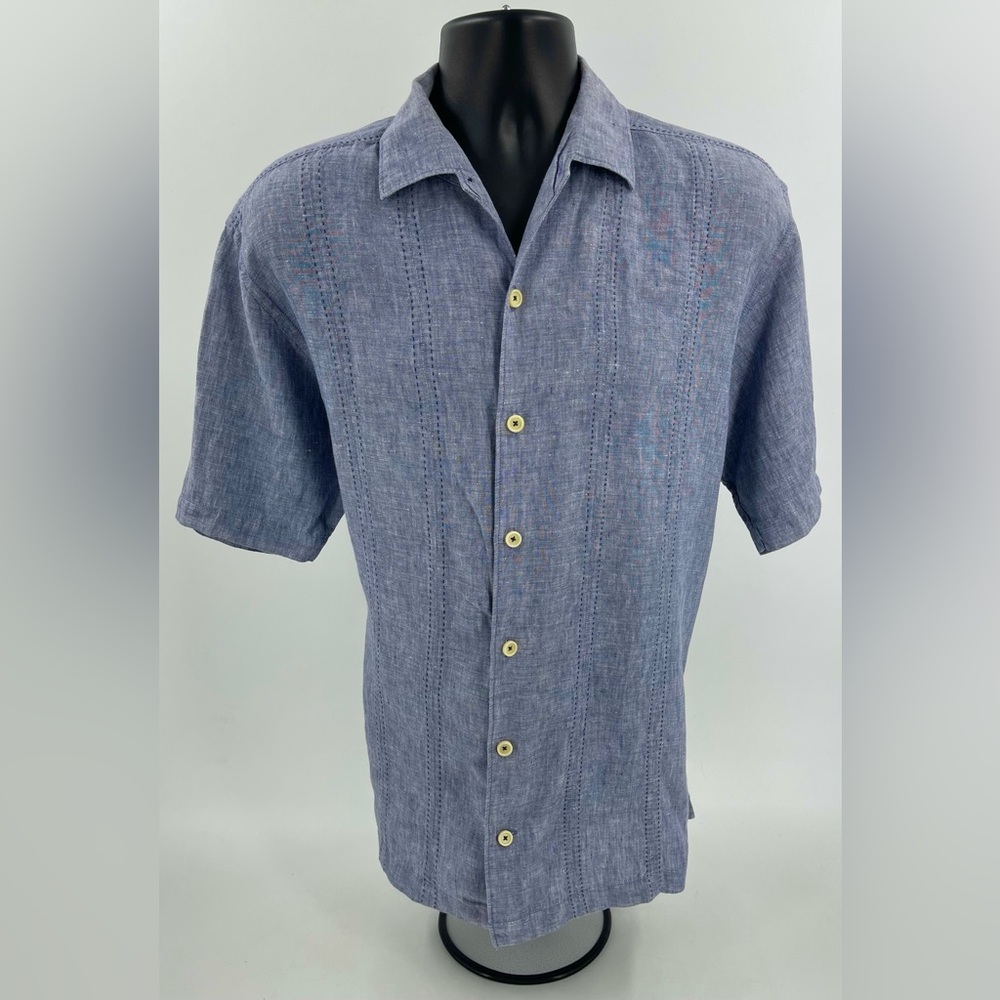 Tommy Bahama 100% Linen Blue-Grey w/ Blue Stitching No Tag Measures as Men’s XL